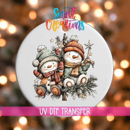 Happy Snowman with Christmas Tree UV DTF Ornament Transfer | O-1709 - Swiit Creations