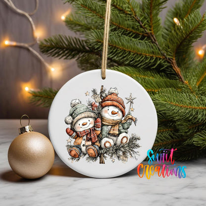 Happy Snowman with Christmas Tree UV DTF Ornament Transfer | O-1709 - Swiit Creations