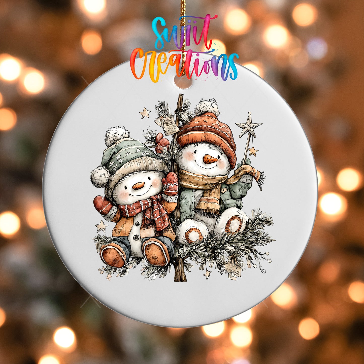 Happy Snowman with Christmas Tree UV DTF Ornament Transfer | O-1709 - Swiit Creations