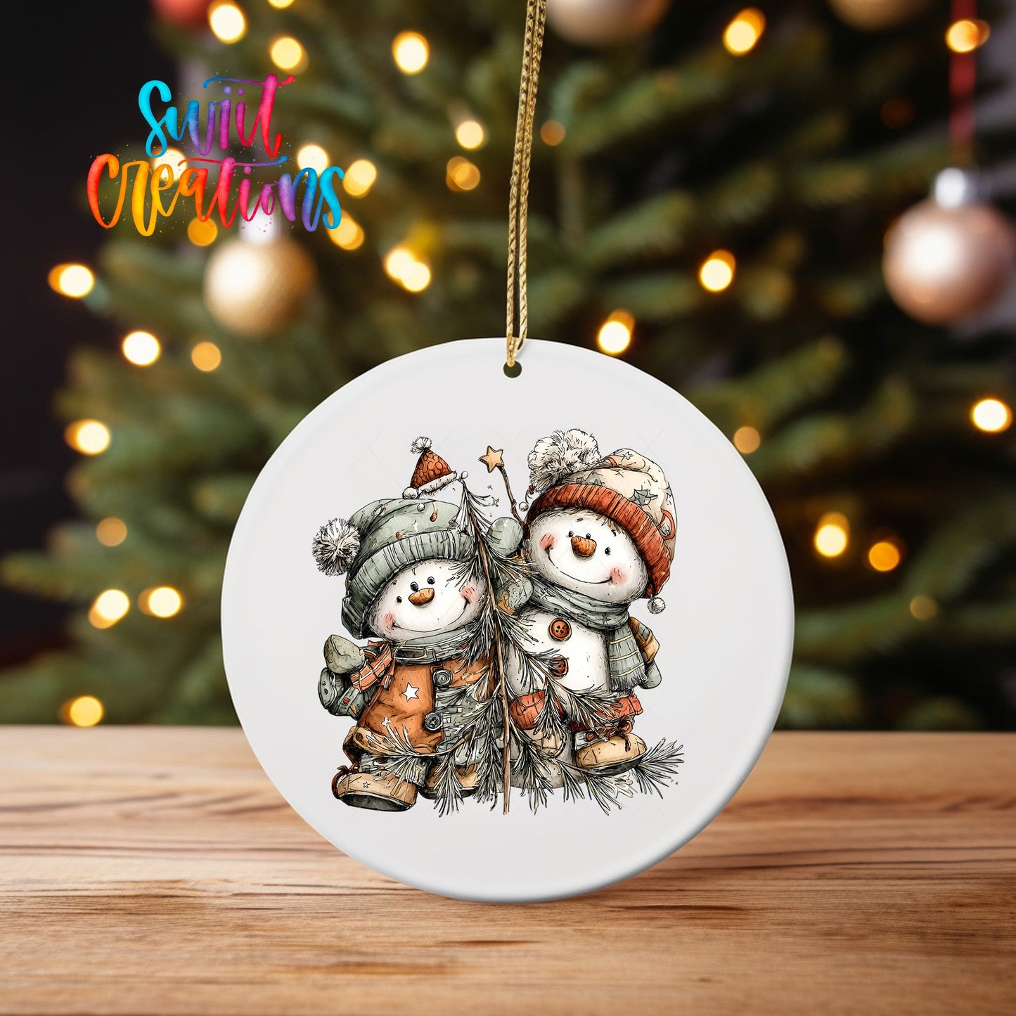Happy Snowman with Christmas Tree UV DTF Ornament Transfer | O-1710 - Swiit Creations