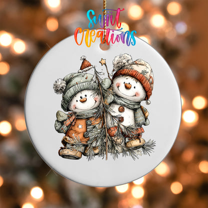 Happy Snowman with Christmas Tree UV DTF Ornament Transfer | O-1710 - Swiit Creations