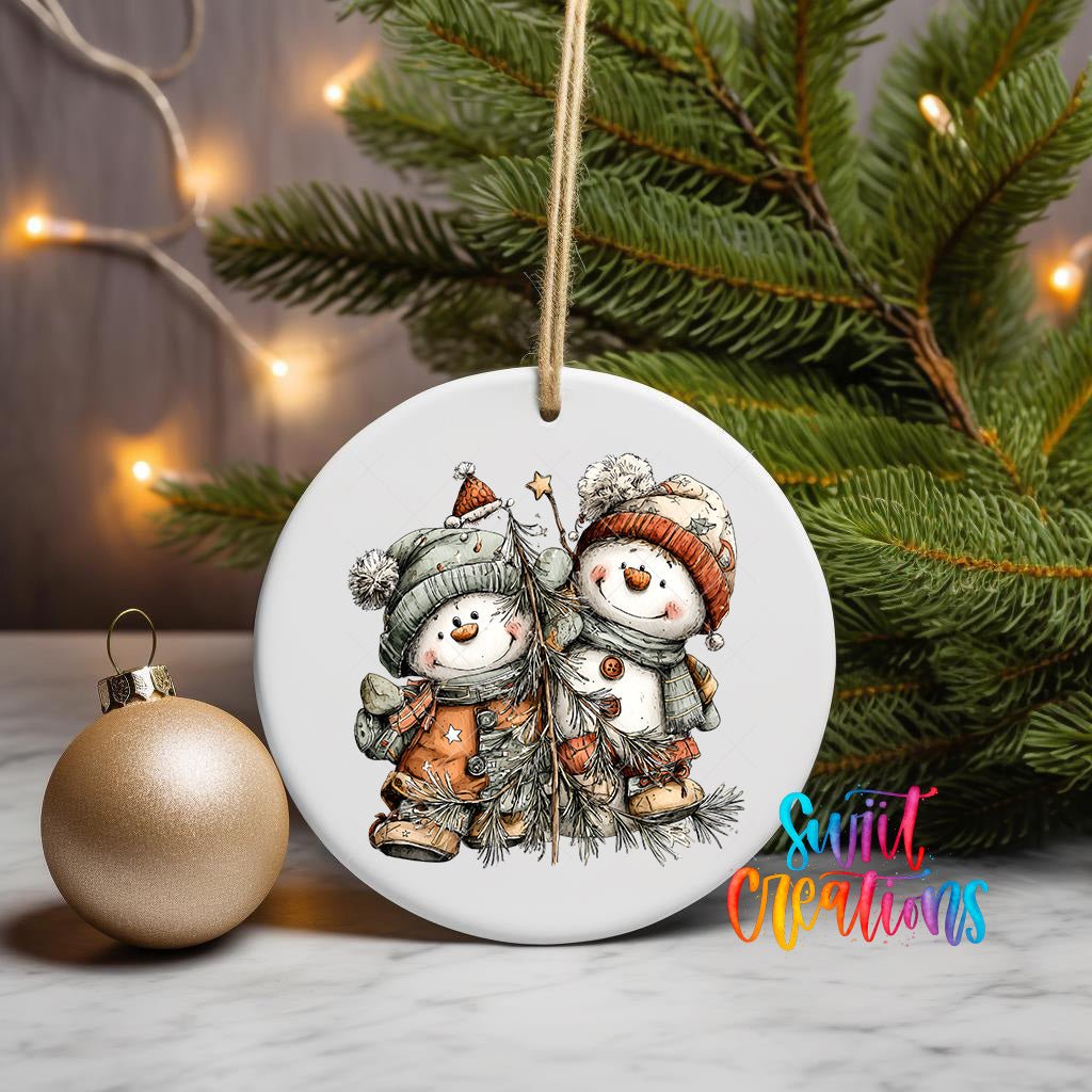 Happy Snowman with Christmas Tree UV DTF Ornament Transfer | O-1710 - Swiit Creations