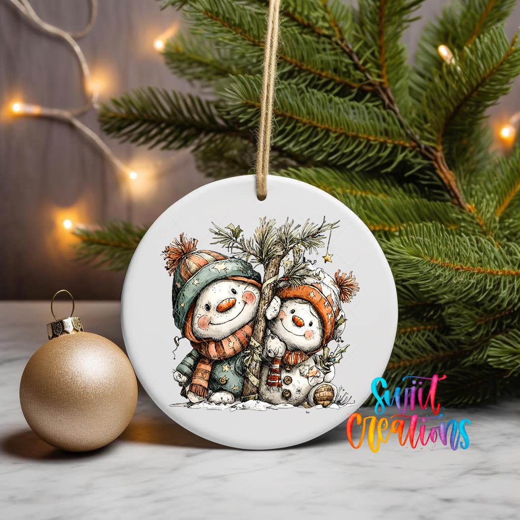 Happy Snowman with Christmas Tree UV DTF Ornament Transfer | O-1712 - Swiit Creations
