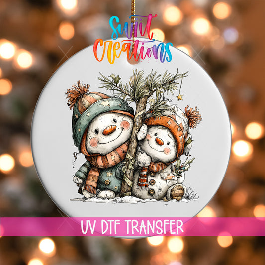 Happy Snowman with Christmas Tree UV DTF Ornament Transfer | O-1712 - Swiit Creations