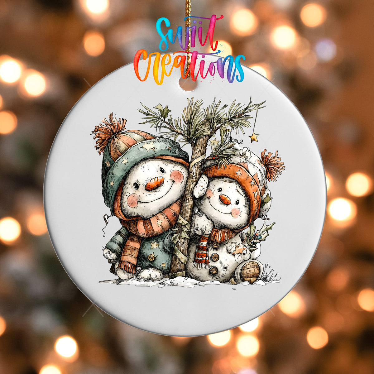 Happy Snowman with Christmas Tree UV DTF Ornament Transfer | O-1712 - Swiit Creations