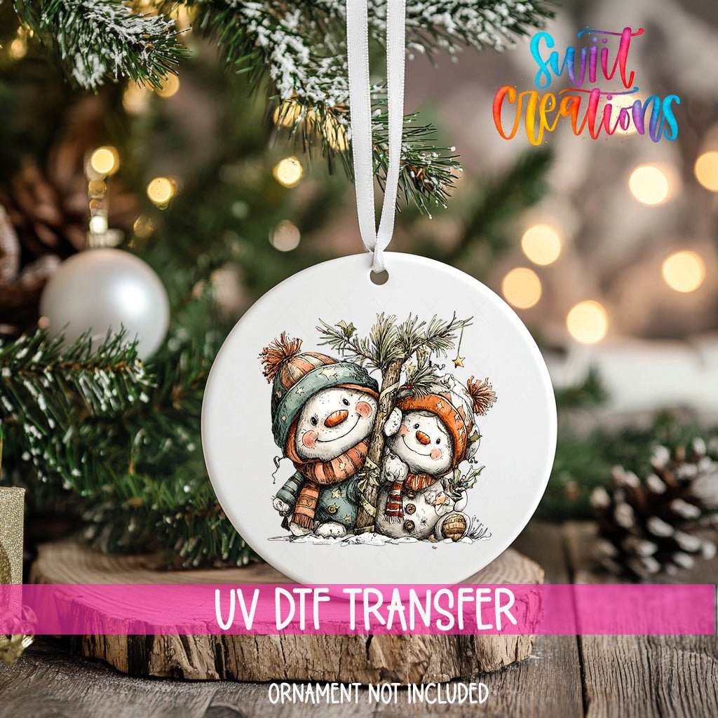 Happy Snowman with Christmas Tree UV DTF Ornament Transfer | O-1712 - Swiit Creations
