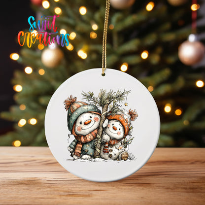 Happy Snowman with Christmas Tree UV DTF Ornament Transfer | O-1712 - Swiit Creations