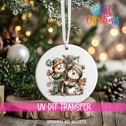 Happy Snowman with Christmas Tree UV DTF Ornament Transfer | O-1713 - Swiit Creations