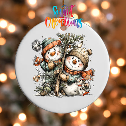 Happy Snowman with Christmas Tree UV DTF Ornament Transfer | O-1713 - Swiit Creations