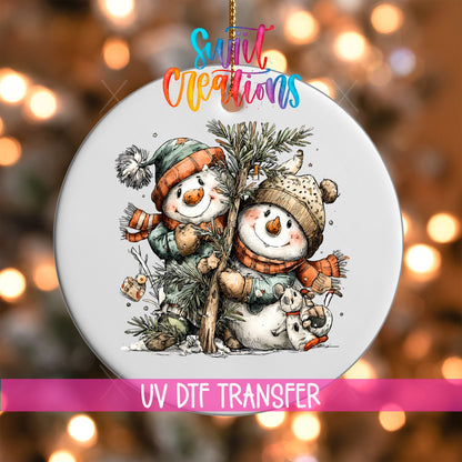 Happy Snowman with Christmas Tree UV DTF Ornament Transfer | O-1713 - Swiit Creations