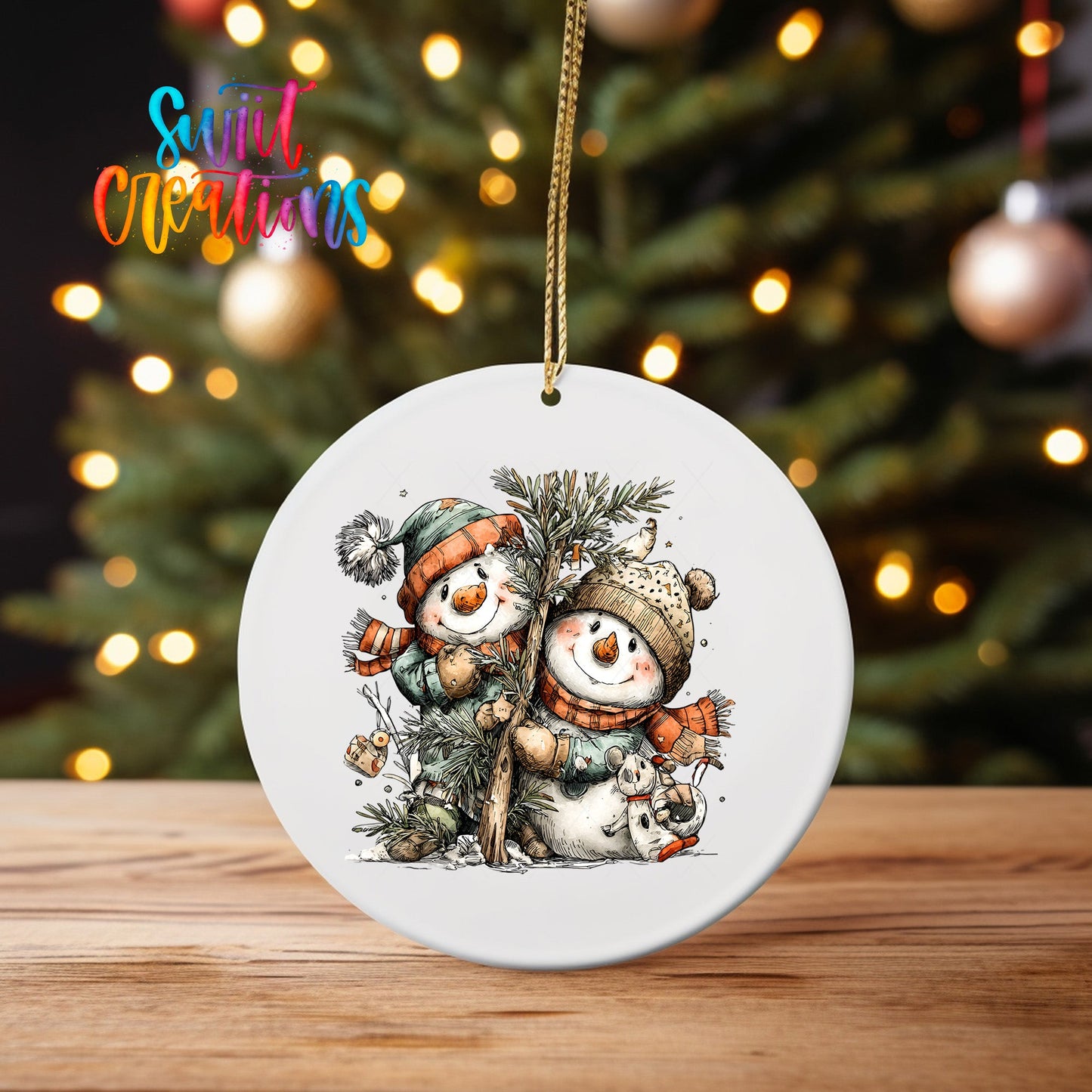 Happy Snowman with Christmas Tree UV DTF Ornament Transfer | O-1713 - Swiit Creations