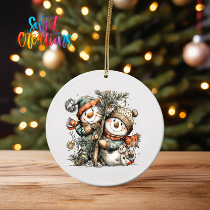Happy Snowman with Christmas Tree UV DTF Ornament Transfer | O-1713 - Swiit Creations