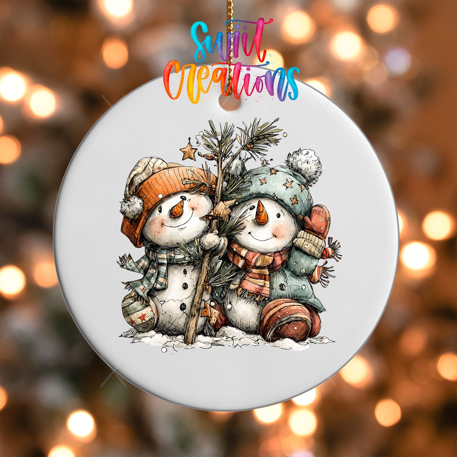 Happy Snowman with Christmas Tree UV DTF Ornament Transfer | O-1714 - Swiit Creations