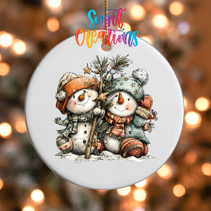 Happy Snowman with Christmas Tree UV DTF Ornament Transfer | O-1714 - Swiit Creations