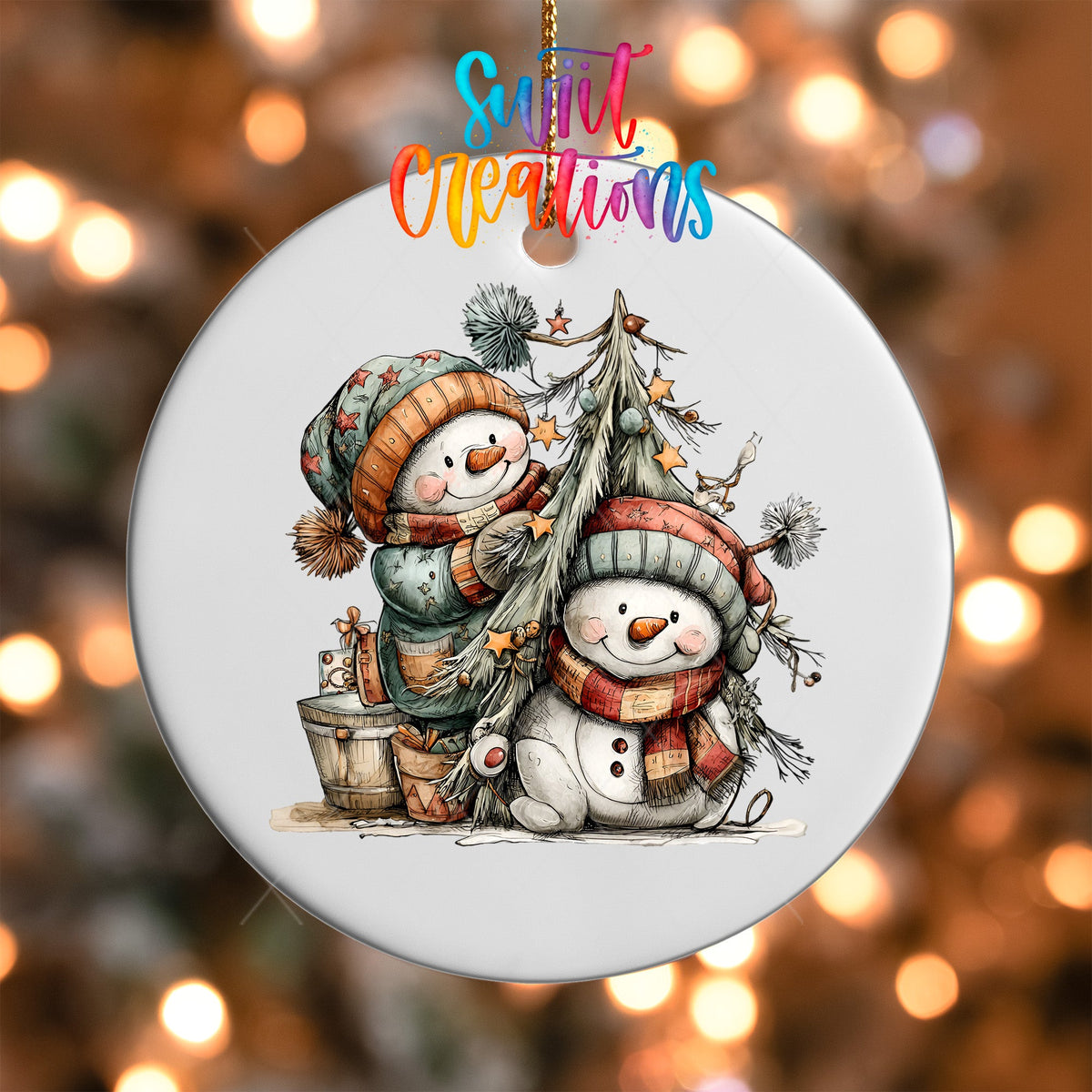 Happy Snowman with Christmas Tree UV DTF Ornament Transfer | O-1715 - Swiit Creations