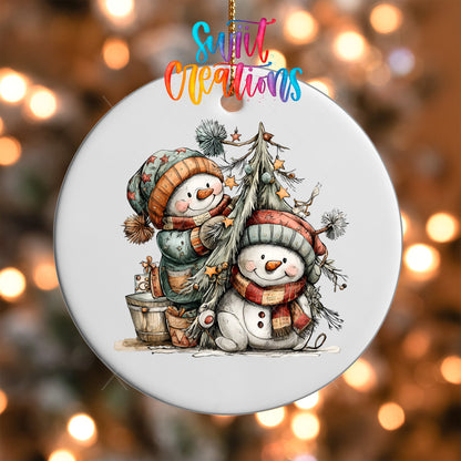 Happy Snowman with Christmas Tree UV DTF Ornament Transfer | O-1715 - Swiit Creations
