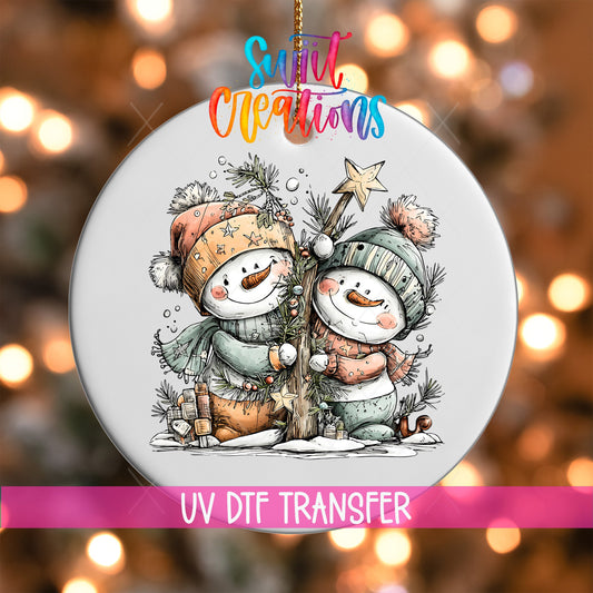 Happy Snowman with Christmas Tree UV DTF Ornament Transfer | O-1716 - Swiit Creations