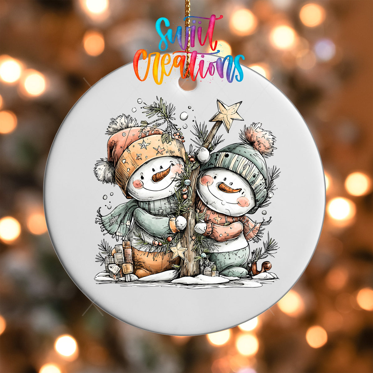 Happy Snowman with Christmas Tree UV DTF Ornament Transfer | O-1716 - Swiit Creations