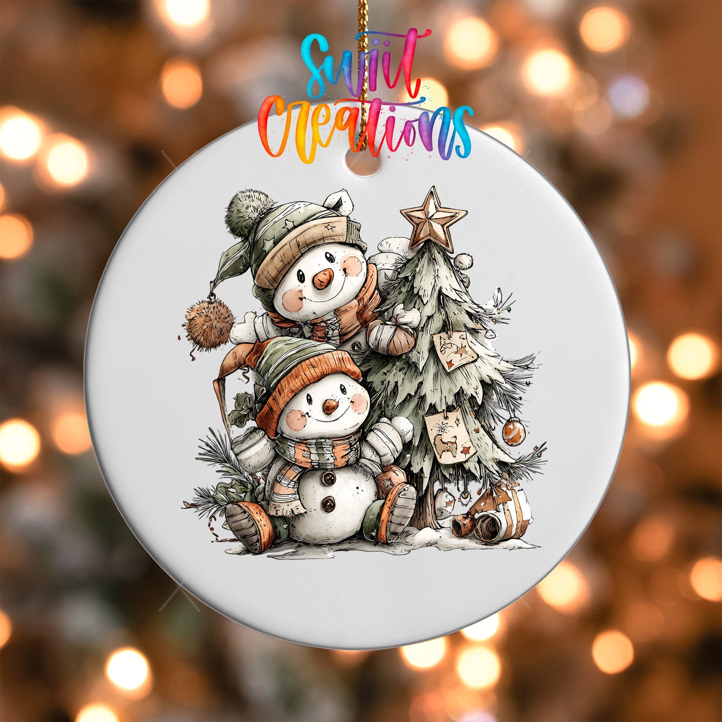 Happy Snowman with Christmas Tree UV DTF Ornament Transfer | O-1717 - Swiit Creations