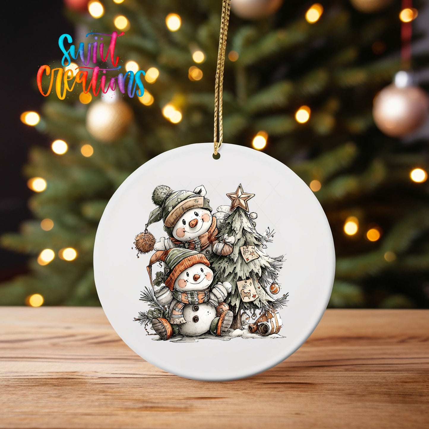 Happy Snowman with Christmas Tree UV DTF Ornament Transfer | O-1717 - Swiit Creations