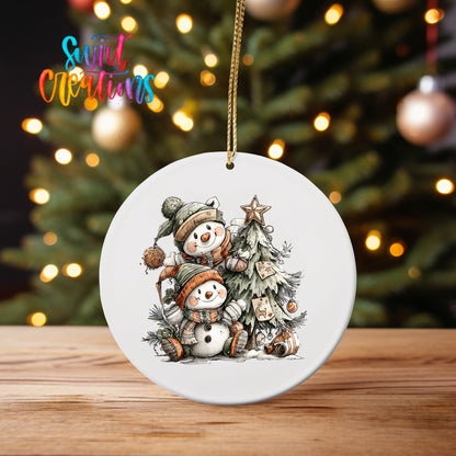 Happy Snowman with Christmas Tree UV DTF Ornament Transfer | O-1717 - Swiit Creations