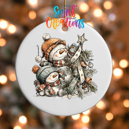 Happy Snowman with Christmas Tree UV DTF Ornament Transfer | O-1718 - Swiit Creations