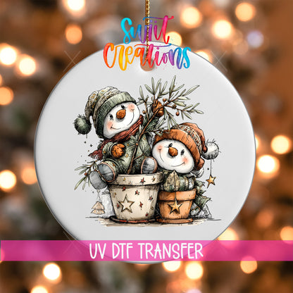 Happy Snowman with Christmas Tree UV DTF Ornament Transfer | O-1719 - Swiit Creations