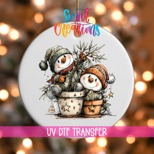 Happy Snowman with Christmas Tree UV DTF Ornament Transfer | O-1719 - Swiit Creations