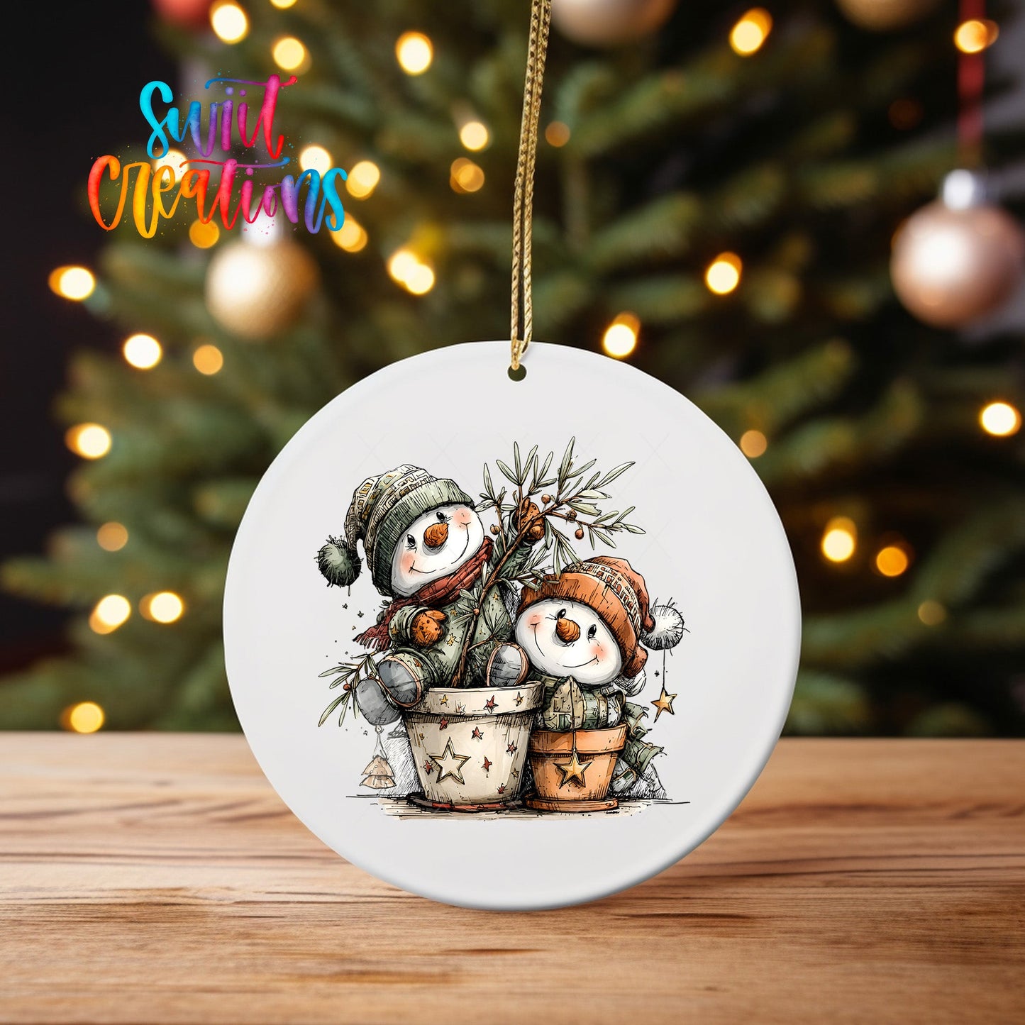 Happy Snowman with Christmas Tree UV DTF Ornament Transfer | O-1719 - Swiit Creations
