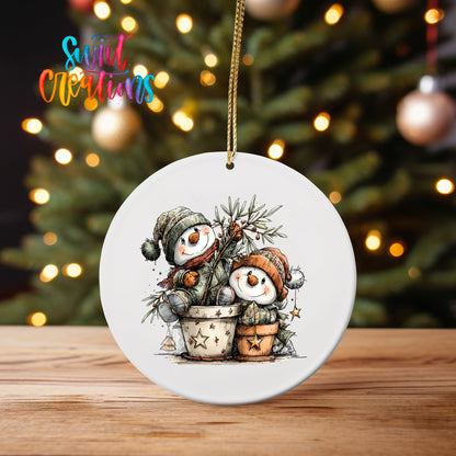 Happy Snowman with Christmas Tree UV DTF Ornament Transfer | O-1719 - Swiit Creations