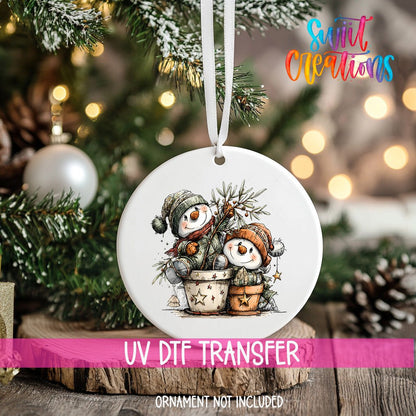 Happy Snowman with Christmas Tree UV DTF Ornament Transfer | O-1719 - Swiit Creations