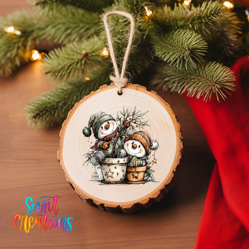 Happy Snowman with Christmas Tree UV DTF Ornament Transfer | O-1719 - Swiit Creations