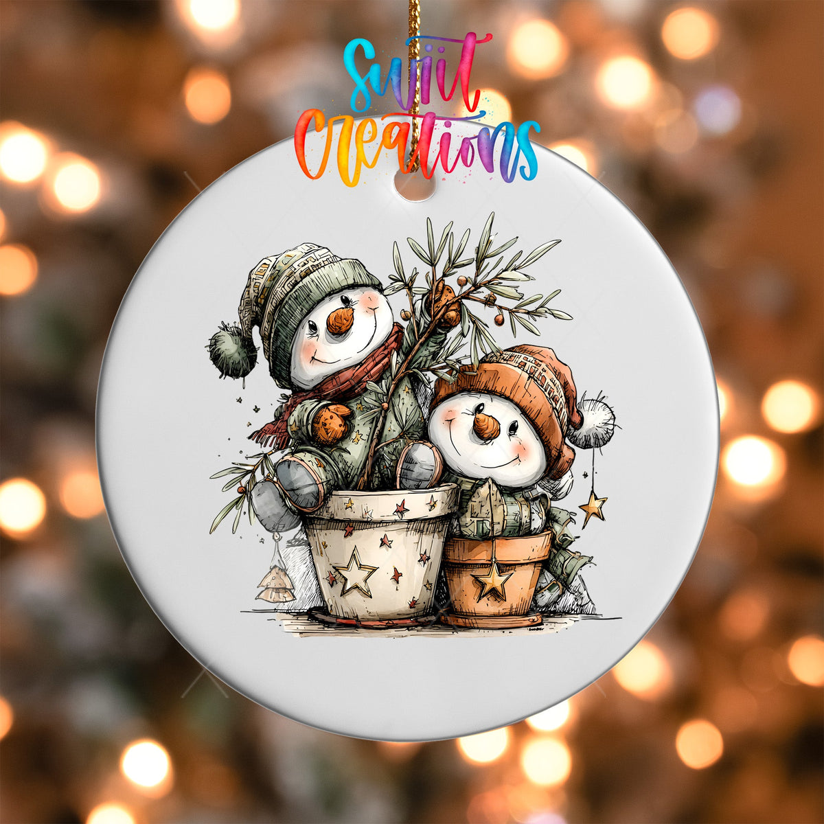 Happy Snowman with Christmas Tree UV DTF Ornament Transfer | O-1719 - Swiit Creations