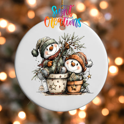 Happy Snowman with Christmas Tree UV DTF Ornament Transfer | O-1719 - Swiit Creations
