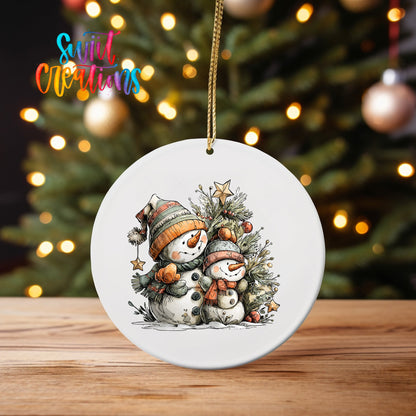 Happy Snowman with Christmas Tree UV DTF Ornament Transfer | O-1720 - Swiit Creations