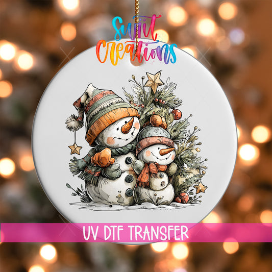 Happy Snowman with Christmas Tree UV DTF Ornament Transfer | O-1720 - Swiit Creations