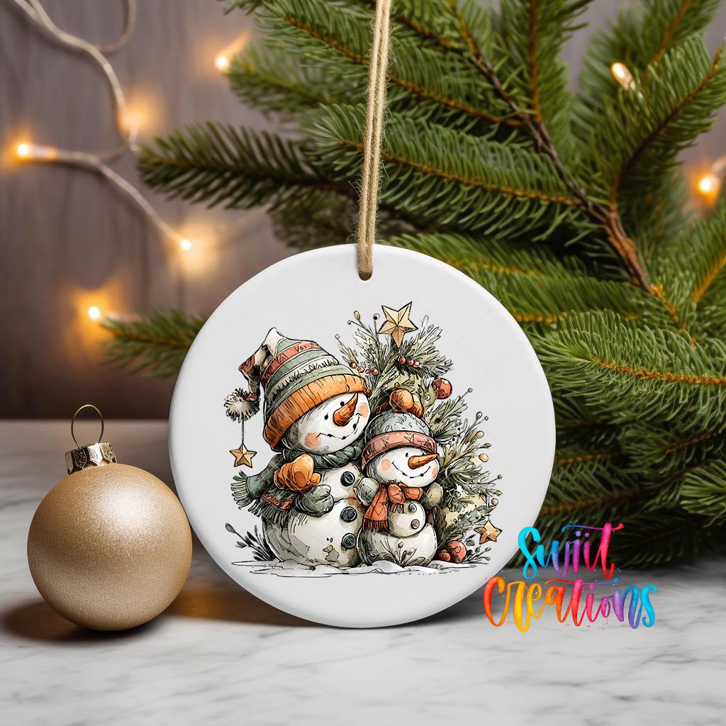 Happy Snowman with Christmas Tree UV DTF Ornament Transfer | O-1720 - Swiit Creations