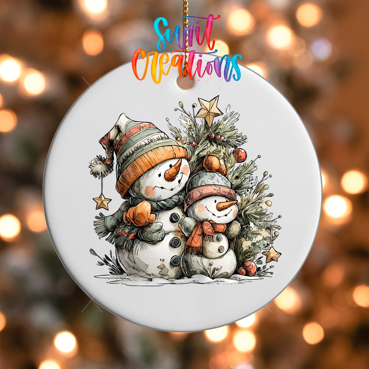 Happy Snowman with Christmas Tree UV DTF Ornament Transfer | O-1720 - Swiit Creations