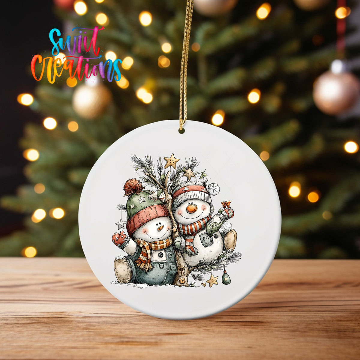 Happy Snowman with Christmas Tree UV DTF Ornament Transfer | O-1721 - Swiit Creations
