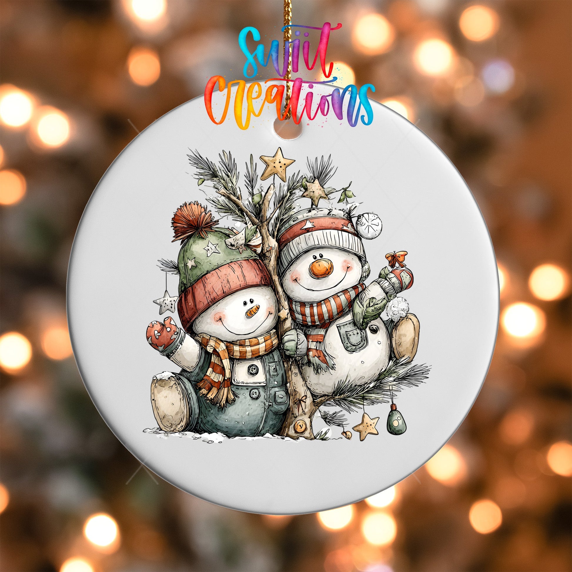 Happy Snowman with Christmas Tree UV DTF Ornament Transfer | O-1721 - Swiit Creations