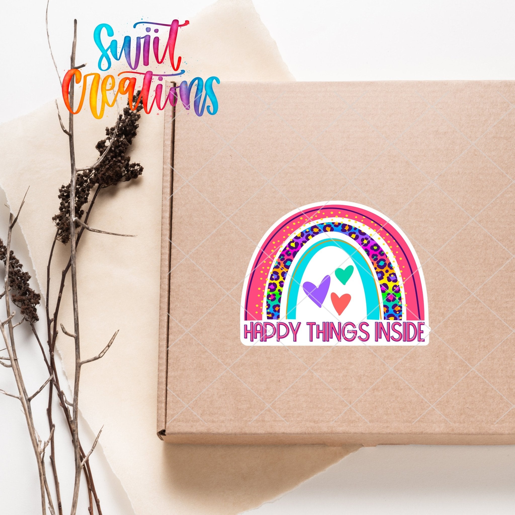 Happy Things Inside Sticker | Rainbow Leopard Packaging Label SB68 - Swiit Creations