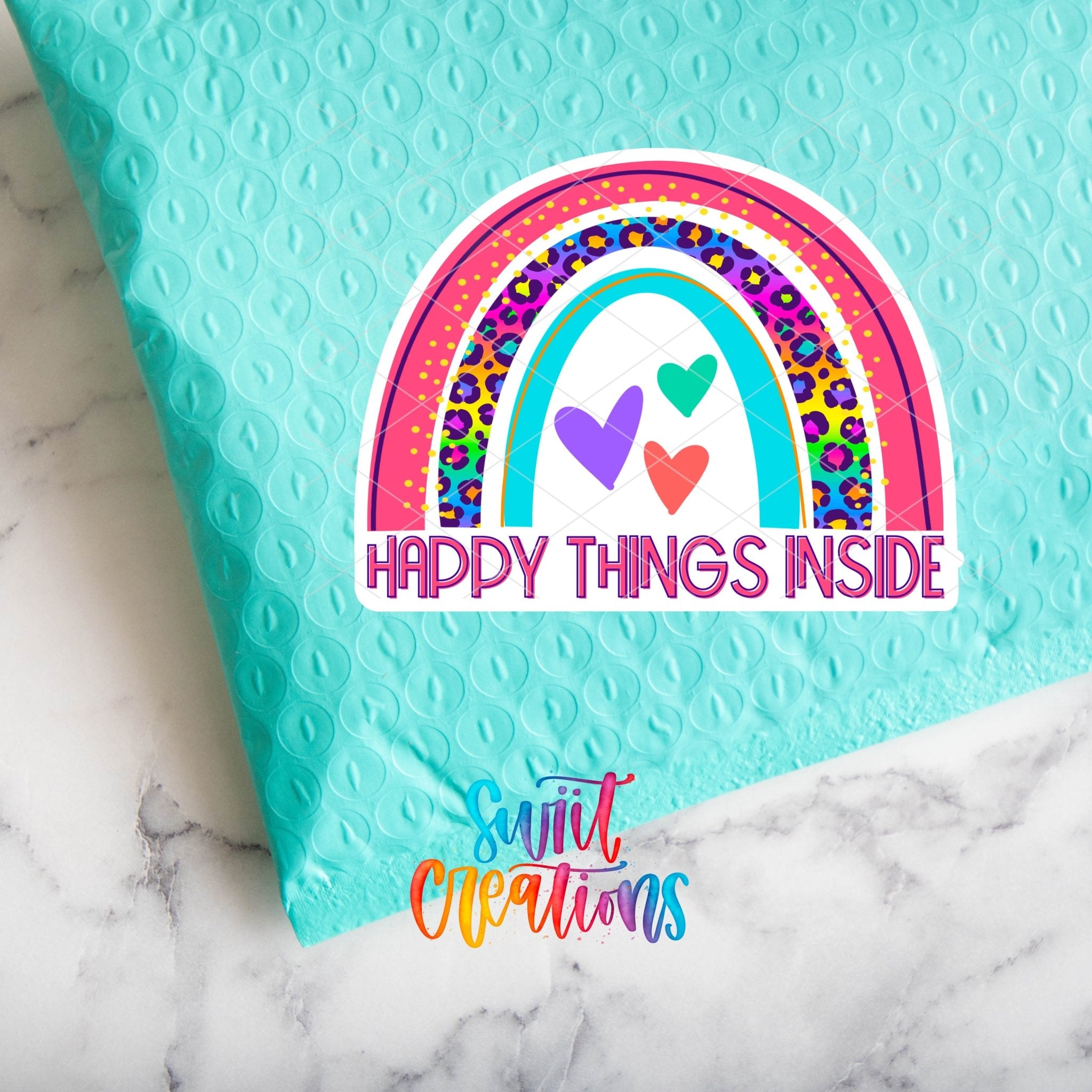 Happy Things Inside Sticker | Rainbow Leopard Packaging Label SB68 - Swiit Creations