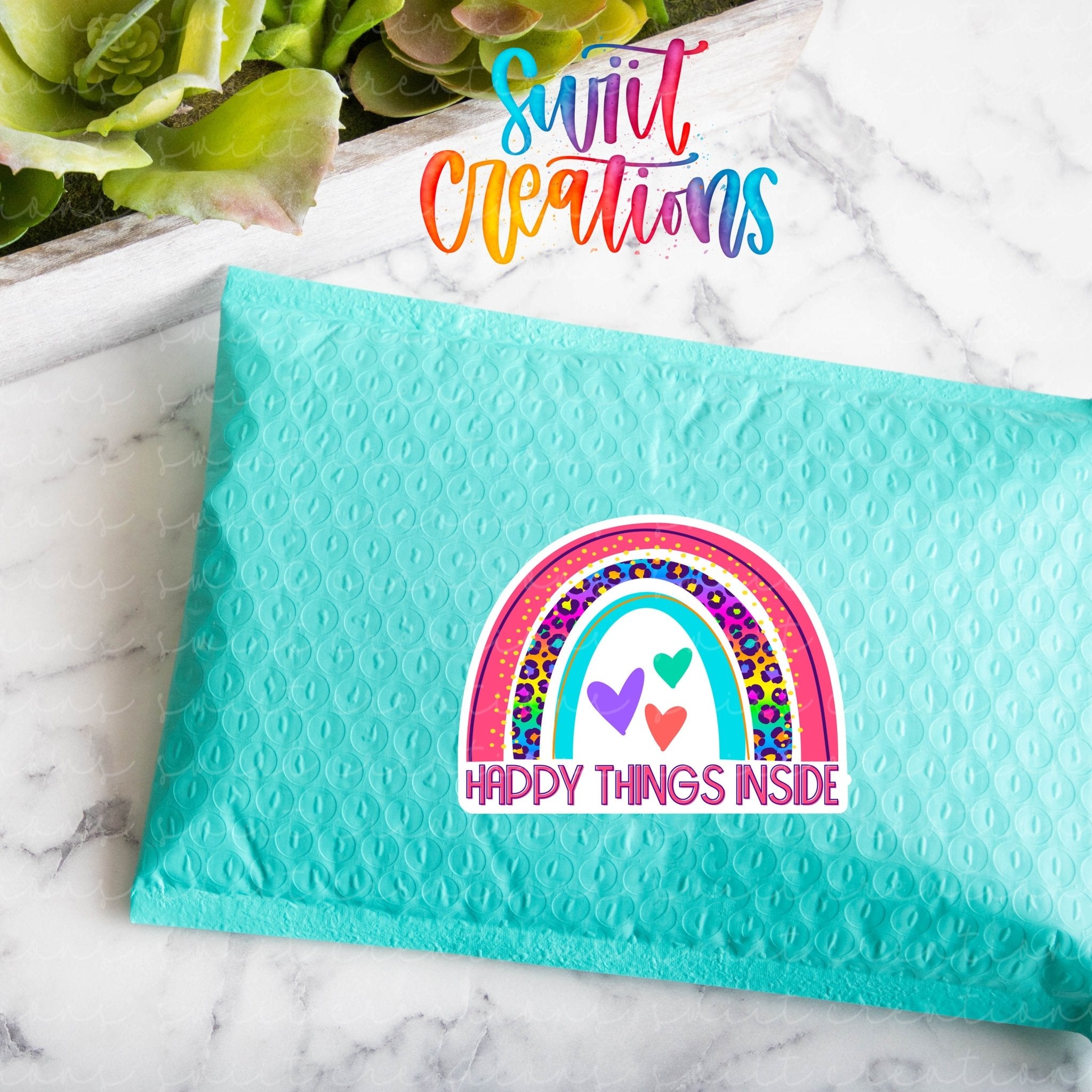 Happy Things Inside Sticker | Rainbow Leopard Packaging Label SB68 - Swiit Creations