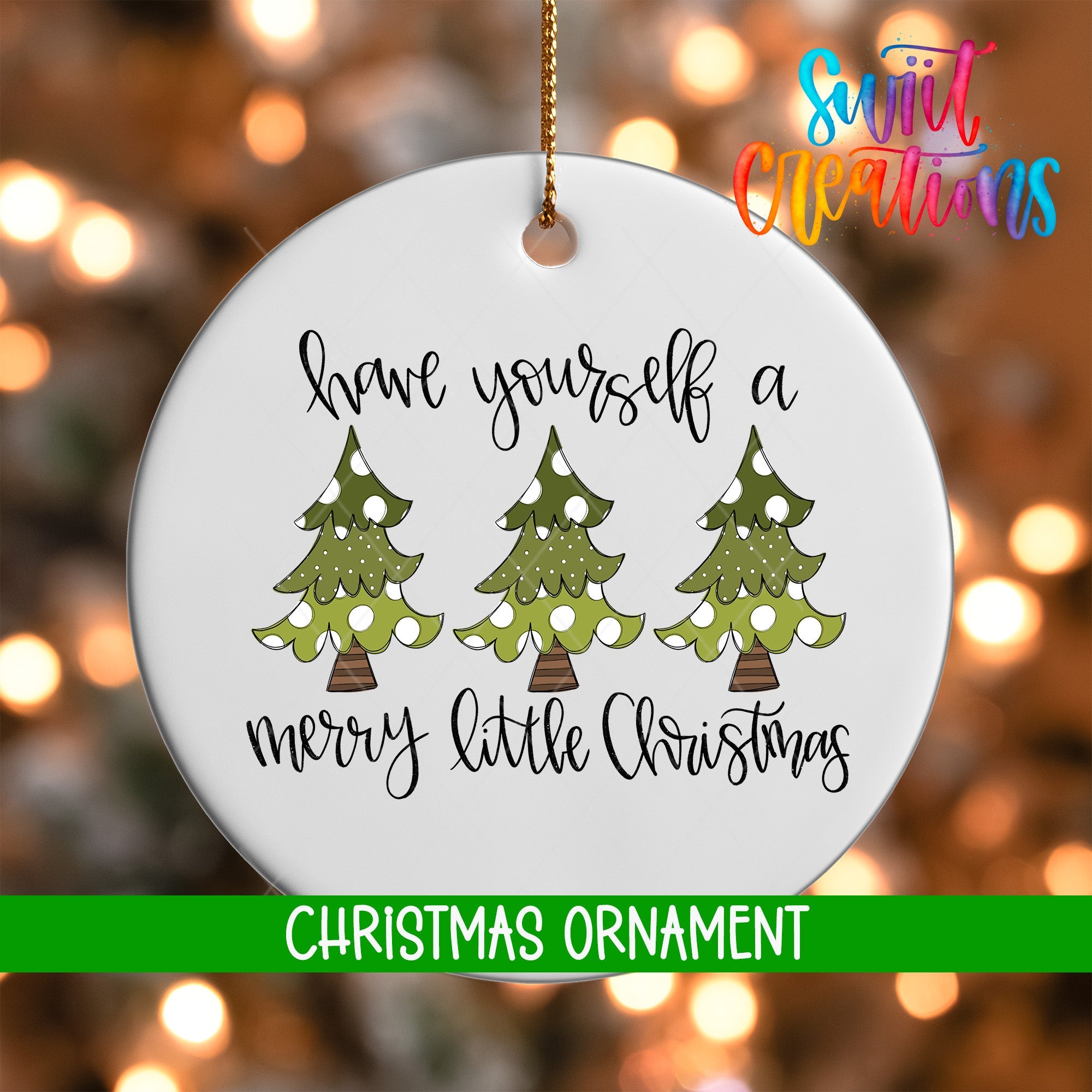 Have Yourself a Merry Little Christmas Ornament | Polka Dot Tree Holiday Ornament | Cute Festive Green Tree Decoration | O1741 - Swiit Creations