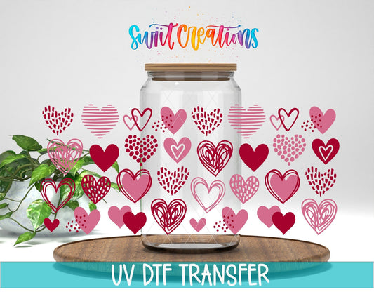 Heart Doodle UV DTF Transfer Tumbler Wrap | Pink Red Valentine Hearts Cup Decal | DTF252 - Swiit Creations