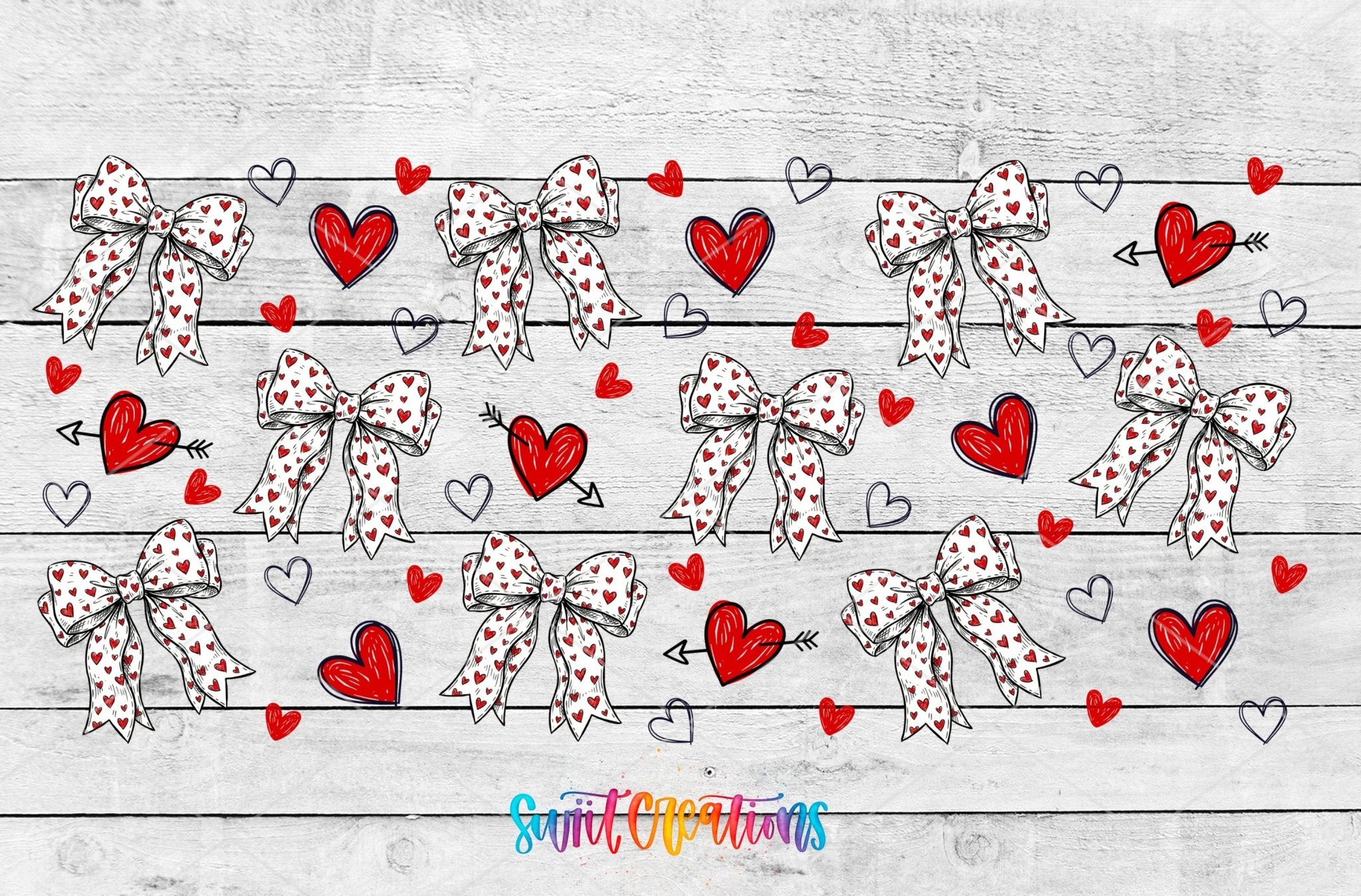 Hearts And Bows UV DTF Transfer Tumbler Wrap | Valentine Heart Bow Cup Decal | DTF305 - Swiit Creations