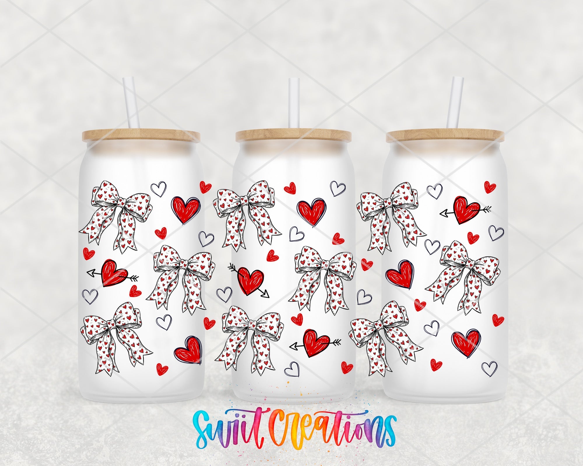 Hearts And Bows UV DTF Transfer Tumbler Wrap | Valentine Heart Bow Cup Decal | DTF305 - Swiit Creations
