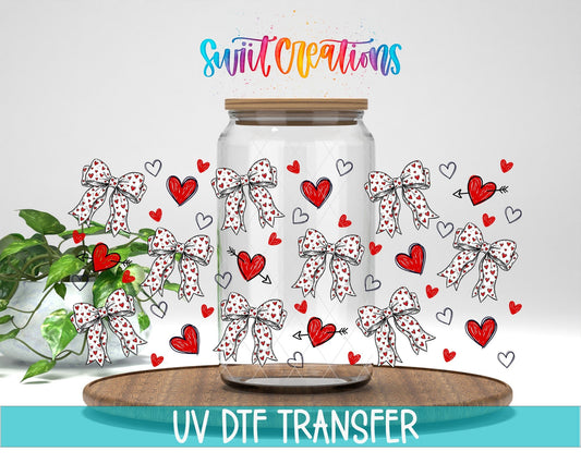 Hearts And Bows UV DTF Transfer Tumbler Wrap | Valentine Heart Bow Cup Decal | DTF305 - Swiit Creations