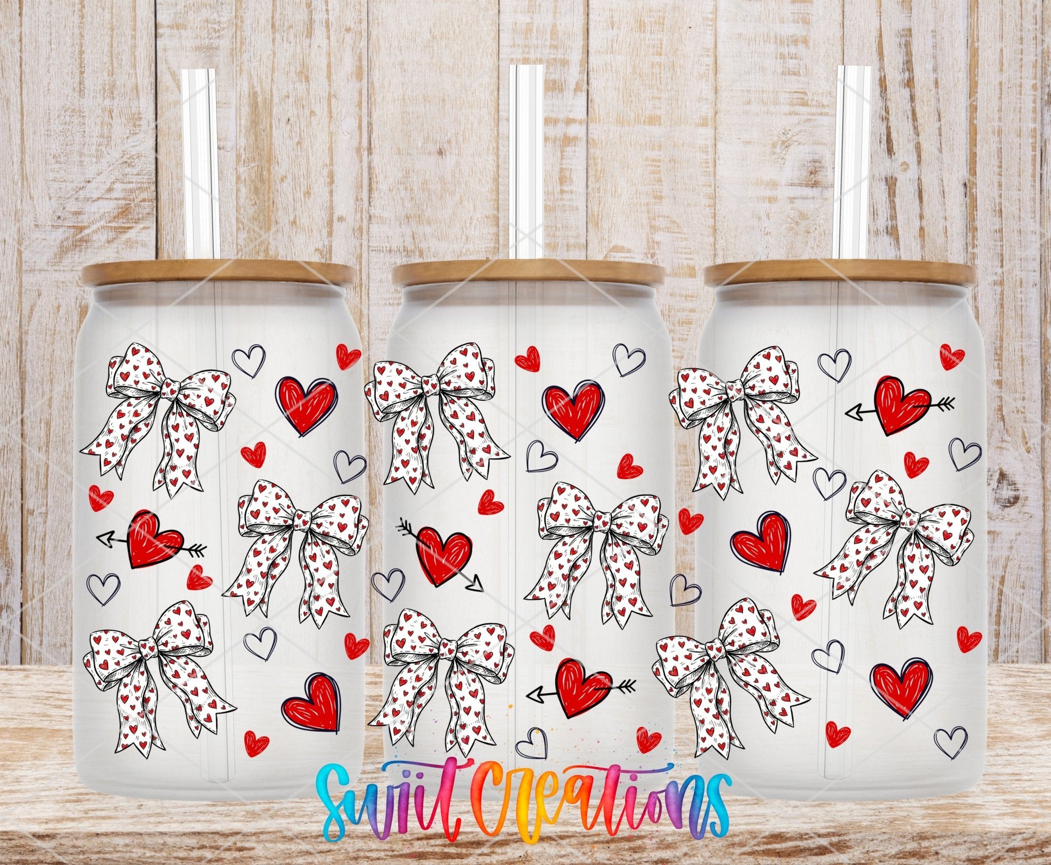 Hearts And Bows UV DTF Transfer Tumbler Wrap | Valentine Heart Bow Cup Decal | DTF305 - Swiit Creations