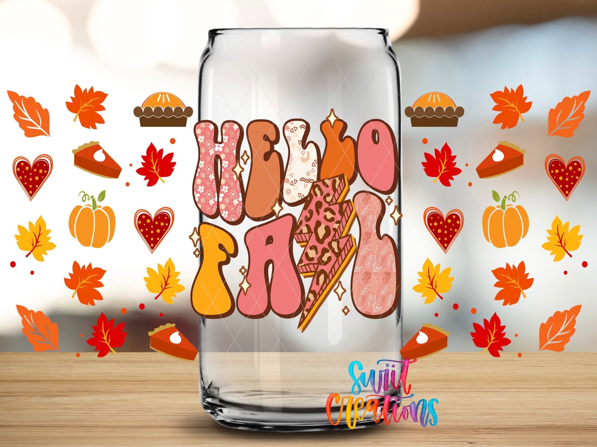 Hello Fall UV DTF Transfer Tumbler Wrap | Retro Autumn Leopard Pumpkin Cup Decal | DTF159 - Swiit Creations